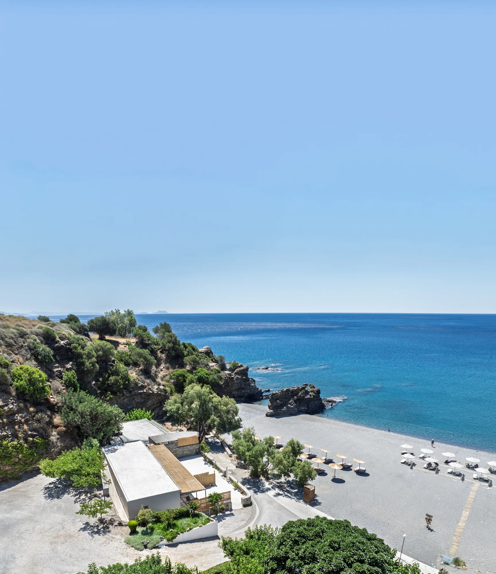 The long view over Spilies, Korakas beach and the Libyan Sea from the hillside above the house